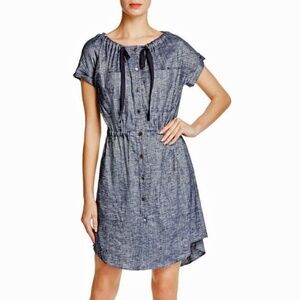 THEORY 4 chambray linen blend dark blue denim shirt dress $345 Tierra wash
